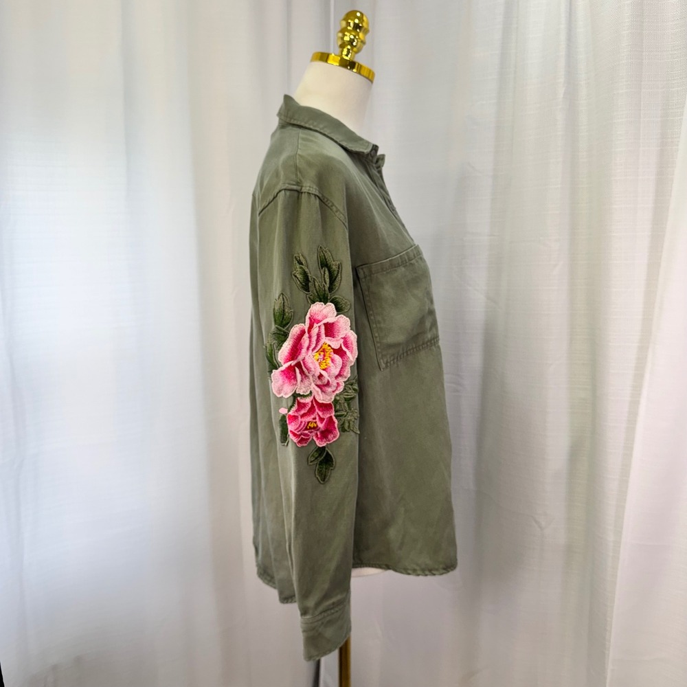 Rails Marcel Shirt Womens XS Sage Green Floral Embroidered Linen Blend Boho - Picture 3 of 14
